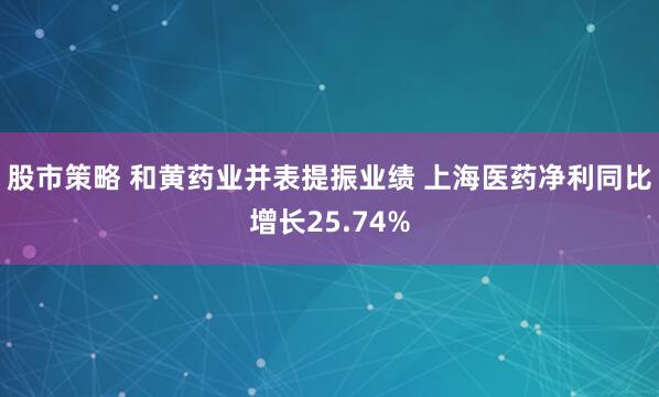 股市策略 和黄药业并表提振业绩 上海医药净利同比增长25.74%